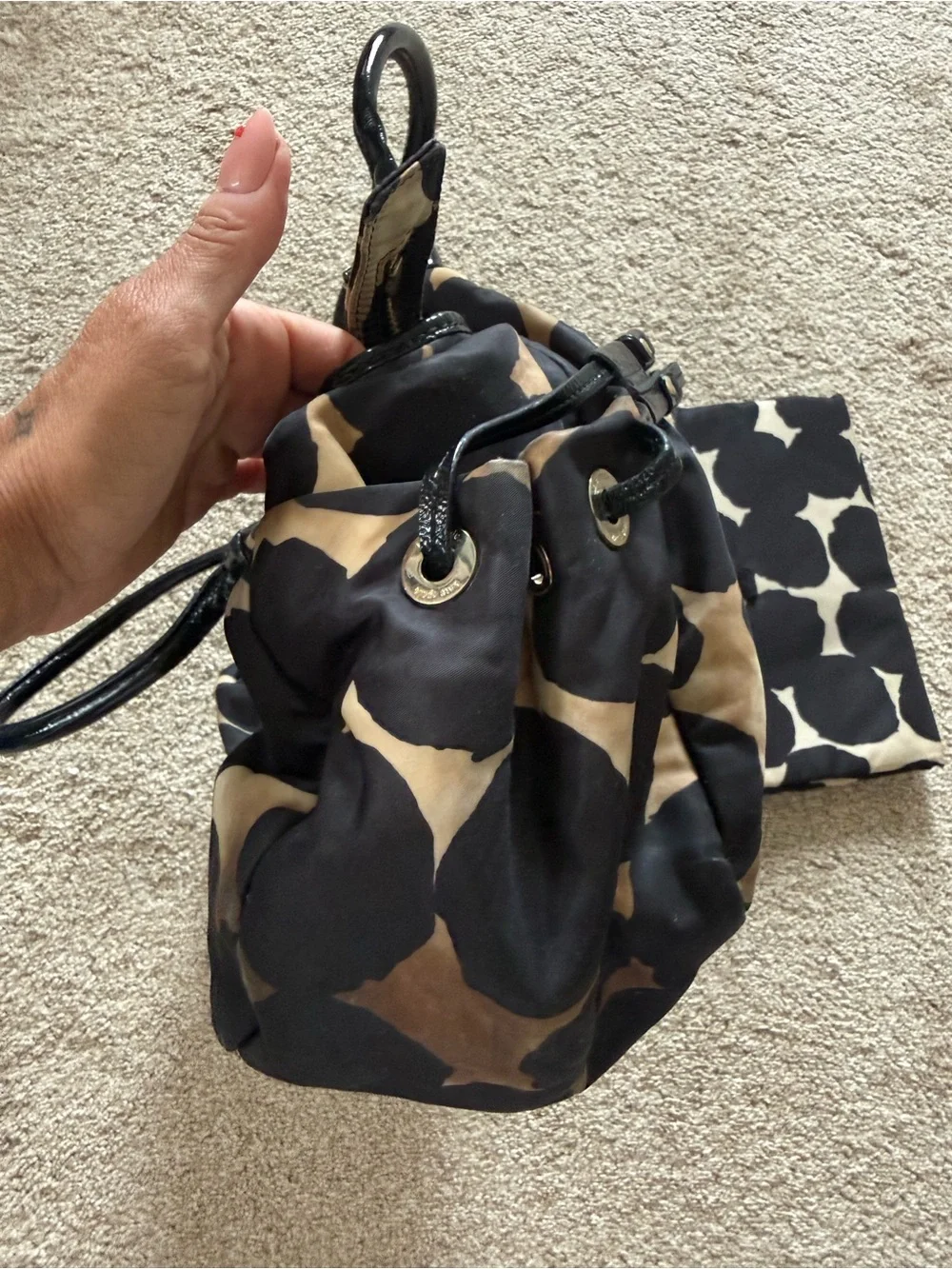 Kate Spade Black and Taupe Patterned Diaper Bag + Diaper Pad
